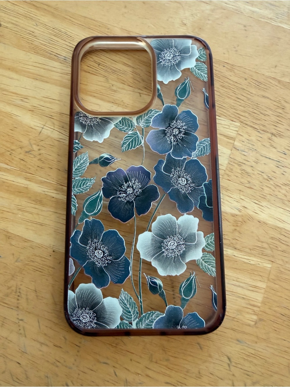 iPhone 13 Pro Case Brown tint with Floral Pattern and magnetic car mount plate